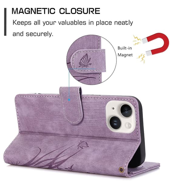 Orkide Lærveske for iPhone 13 Purple