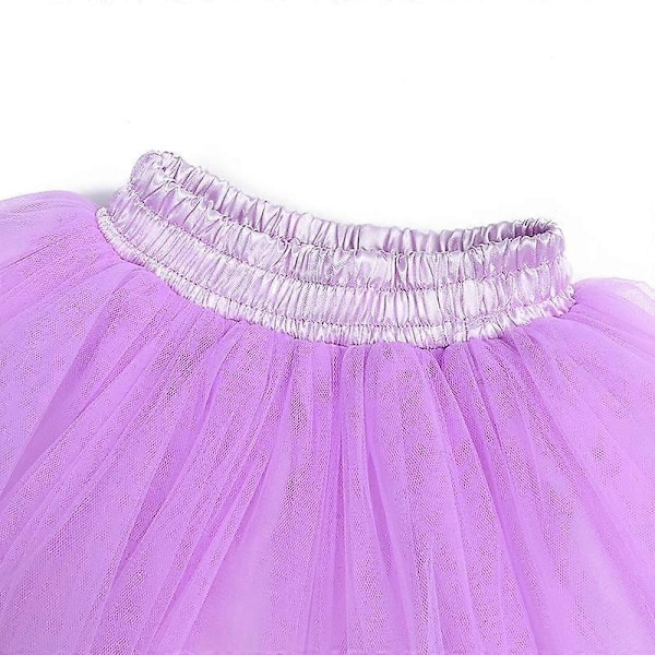 Piges Tutu Skørt med Pomponer - Lagdelt Tulle Prinsesse Skørt Purple 2-3 Y