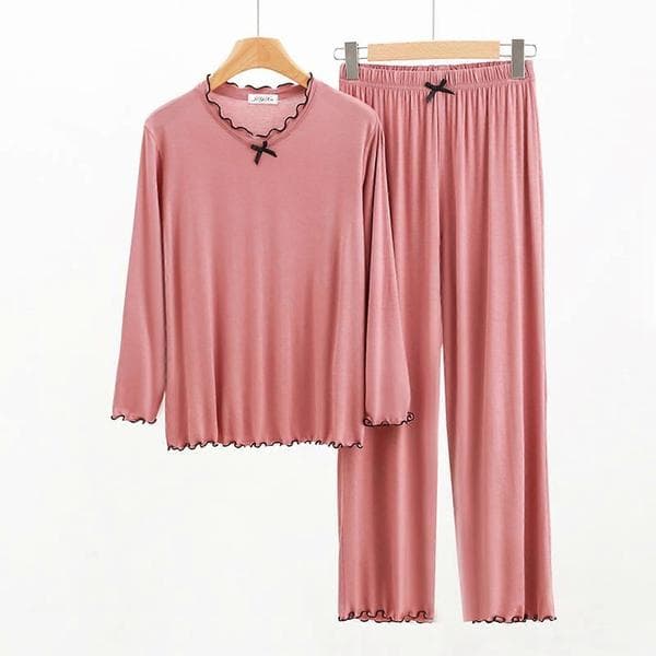 Pyjamas för kvinnor, rundhalsad sovkläder, långärmad pyjamas, lösa matchande set M Watermelon Red