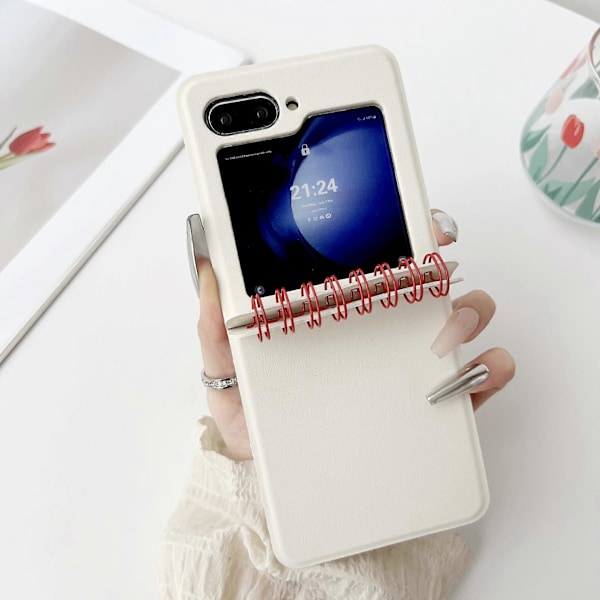 Läderfodral för Z Flip 6, Kreativt Fodral för Samsung Galaxy Z Flip 6 med Unik Gångjärnsdesign, Stötsäkert Skyddande Fodral för Z Flip 6 White