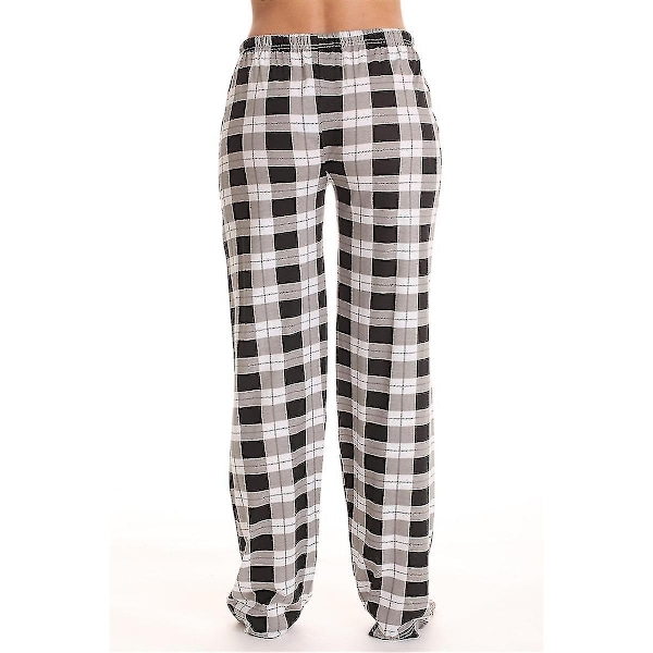 Dames Flannels Bukser med Lommer, Bløde Plaid Flannels Pyjamasbukser til Kvinder CNMR Sort-WELLNGS Sort black L