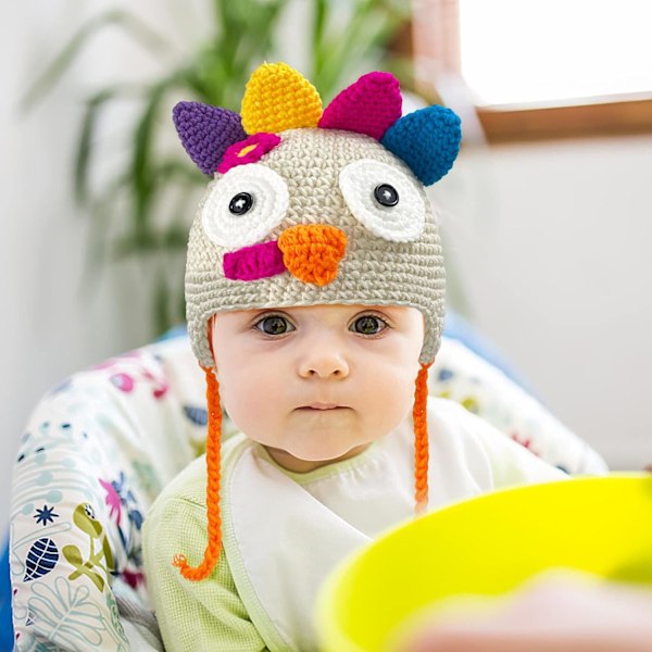 Baby Thanksgiving Tyrkisk Hatt, Toddler Beanie Strikket Lue, Søt Tegneserie Dyr Vinter Fotografering Rekvisitter Off White