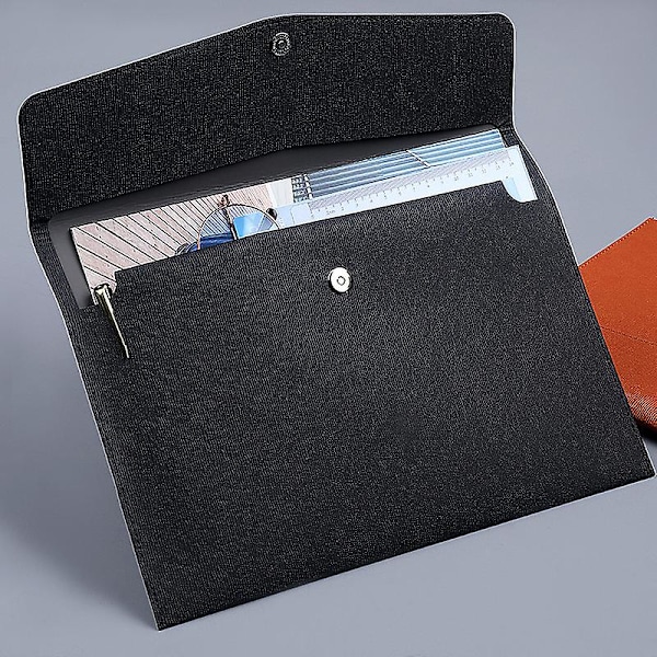 PU Læder A4 Dokumentmappe Dokument Holder Vandtæt Portfolio Kuvertmappe Etui Med Trykknap Lukning Black