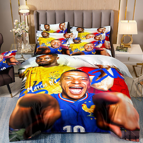 3D digitaltryk VM fans fodbold mbappe tredelt sengetøjssæt 135*200
