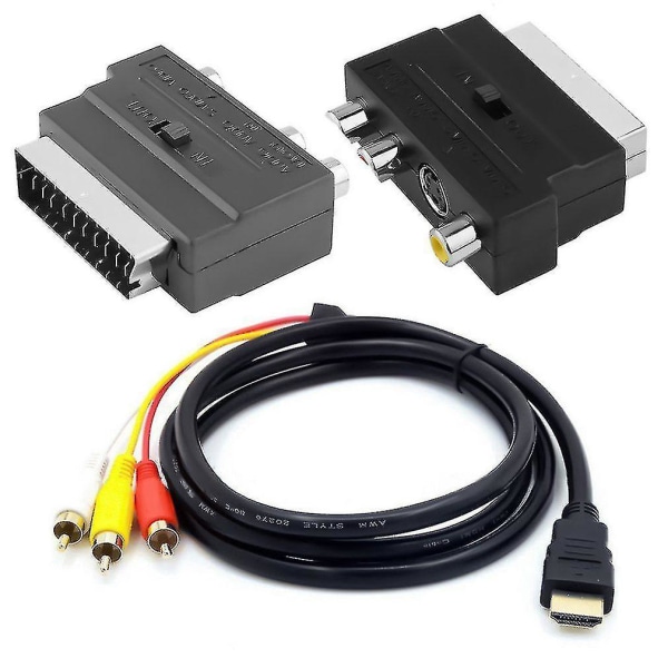 HDMI till 3rca Scart två-i-ett HDMI-adapterkabel Av Ljudkabel 3 Rca Phono-adapter