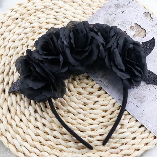 Halloween Hodebånd Svart Rose Flaggermus Hodebånd for Kvinner Gotisk Blomst Hårtilbehør Hodeplagg Hårbøyle Hodeplagg Black