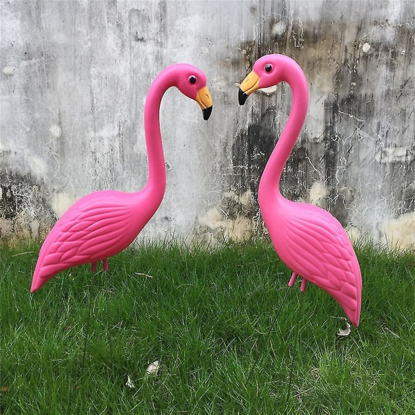 Realistisk stor rosa flamingo hagedekorasjon Plen Art Ornament Hjemmehåndverk, pakke med 2