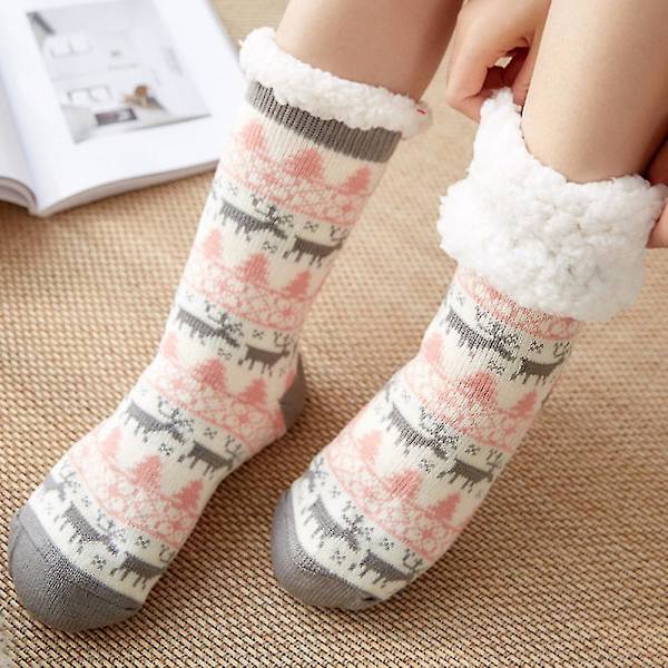 Damsulliga mysiga tofflor strumpor fleece långa jul mjuka varma golvsockor Gray