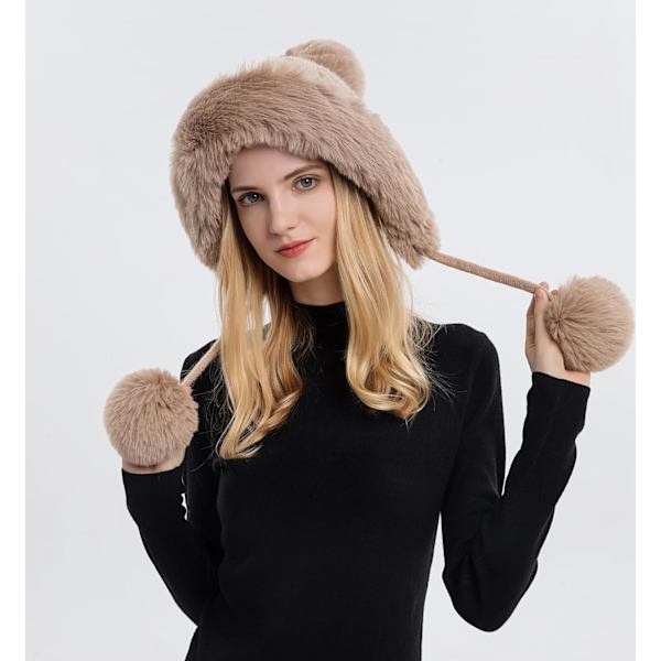 Dam vinter Peruvian öronbeklädnad Beanie Hat Öronklaffar Sherpa Skidmössa Stickad Fleecefodrad 3 Pom Khaki Solid One Size