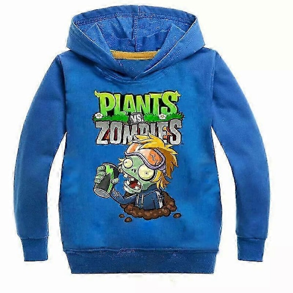 PVZ Børne Hoodie Plants VS Zombies Spil Drenge Piger Trøje Jumper T-shirt Toppe Blue 8 130(6-7T)