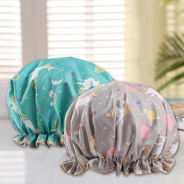 Genanvendelig dobbeltlags vandtæt brusehætte til kvinder 2Pcs Unicorn Pattern