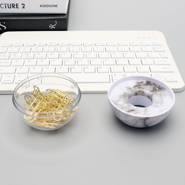 NatSumeBasics Paper Clip Holder Magnetic 100 Gold Paper Clips in Cute Paper Clip Dispenser for Office Accessories Supplies Desk Organizer (Marble) Marble White