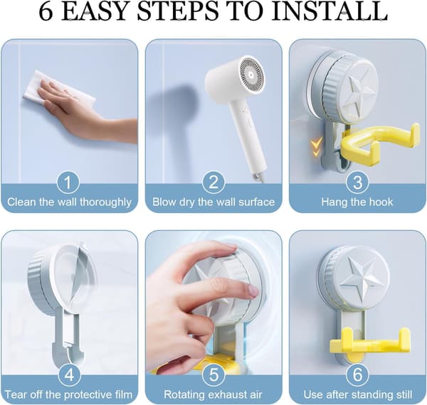 Suction Cup Hooks, Double Hooks, ABS Material, Strong Suction, No Punching Required, 5 kg Load Capacity, Sky Blue, Suitable for Bathroom, Kitchen