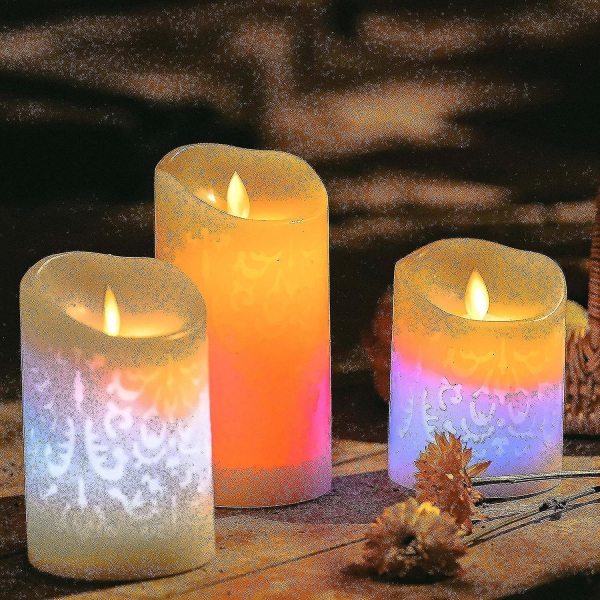 Väriä vaihtava led-kynttilä veistetyillä kuvioilla - aitoa vahaa välkkyviä liikkuvia sydämiä liekettömät kynttilät kaukoajastimella