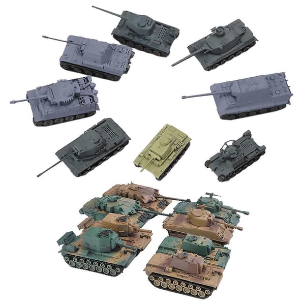 Sett med 16 4D 1/72 skala monterbare stridsvognsett, stridsvognpuslespill, samlinger, sand