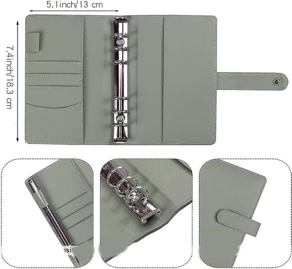 A6 Budget Binder med kontantkuverter, PU læder notesbogbinder Grøn