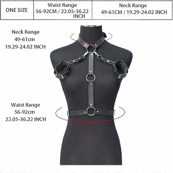 3 stk./sæt Ringforbundet taljebælte & håndjern Sele Sæt Nitte PU Læder Brystsele Gotisk Festival Rave Outfit til Kvinder