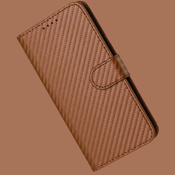 Plånboksfodral för iPhone 16 Plus med rem, kolfibertextur läder mobilskal Coffee