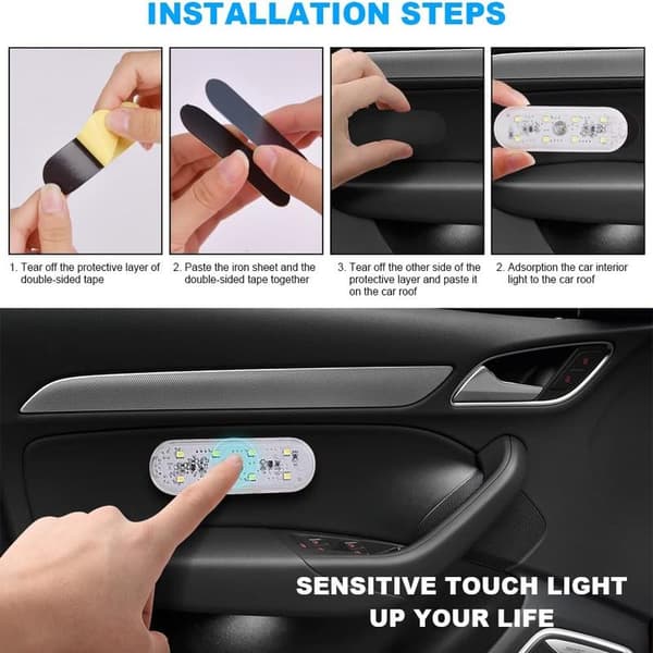 Billampen innvendig belysning, 2 stk 8 LED hvitt lys touch switch bil Interiør