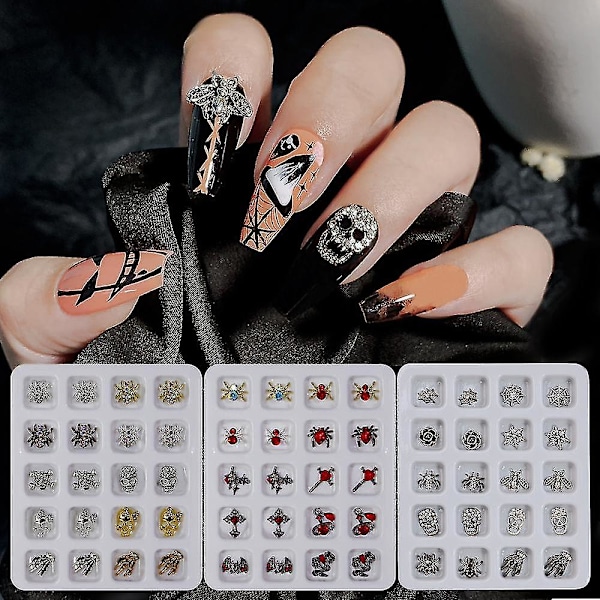 Halloween-kynsitaidetarvikkeet, 20 kpl, paholaiskallo-elementtejä, Halloween-kynsitaide, retroseos, kynsitaidekoriste, kynsitaideglitteri, Halloween-kynsitaide Acc A