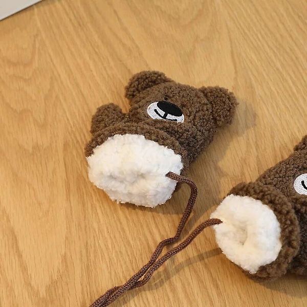 Syksyn ja talven asu poika tyttö vauva piirretty karhu huivi lapset kiinteä söpö plus sametti lämmin hanska lapsi muoti rento lapaset white glove