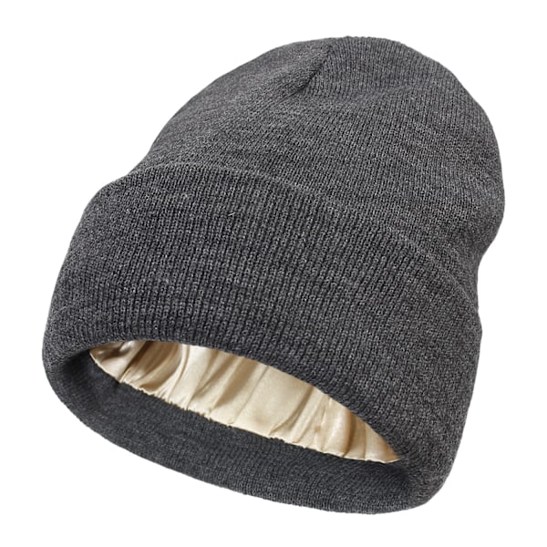Ingen statisk-ingen frizz-ingen trasselhatt, mössa med silkesfoder, satin-fodrade vinterhattar strumpor hattar för kvinnor grey