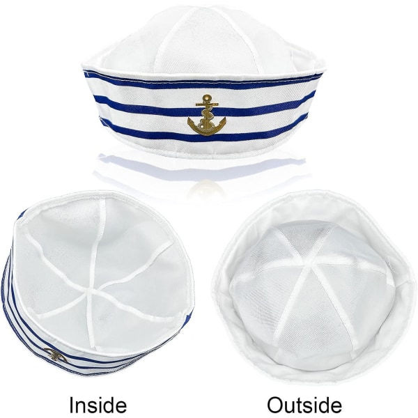 Stripes sømandshatte og tørklædesæt - blå og hvid stribet sømandskaptajnshat