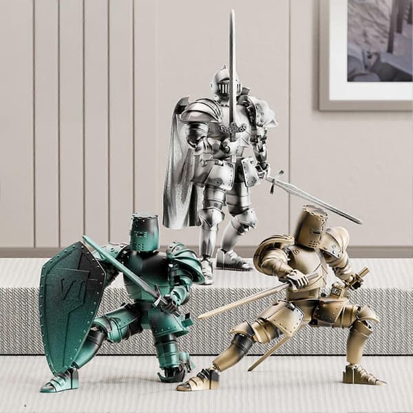 Middelalderlig ridder-actionfigur med tilbehør, bevægelige led, riddermodel, legetøj, artikuleret robot Silver