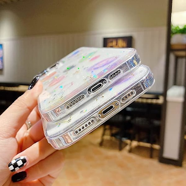 Mobilfodral för iPhone 13 Pro Max, Sött, Transparent Glittrande Planet Stjärna Rymddesign, Glittrande Bling Smalt Mjukt TPU Skyddande Fodral för Kvinnor Flickor