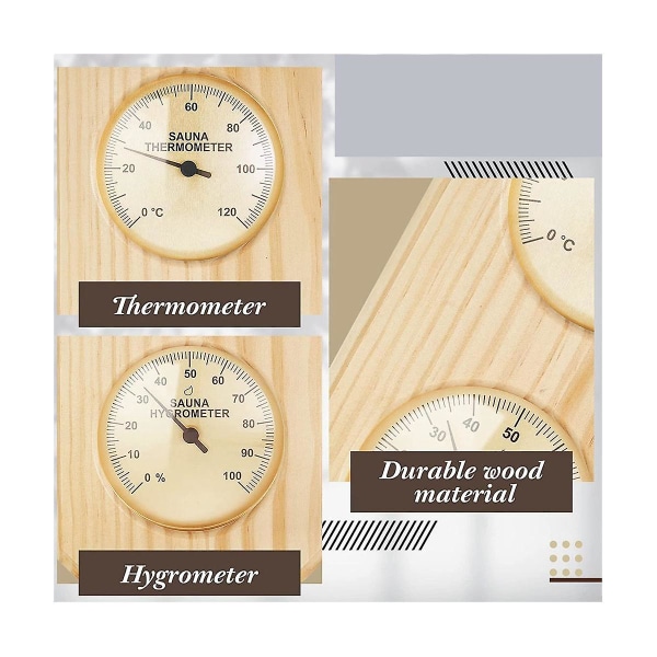 Badstutermometer og hygrometer i tre 2 i 1 fuktighetstemperaturmåling Familiehotell badstue Wood Color
