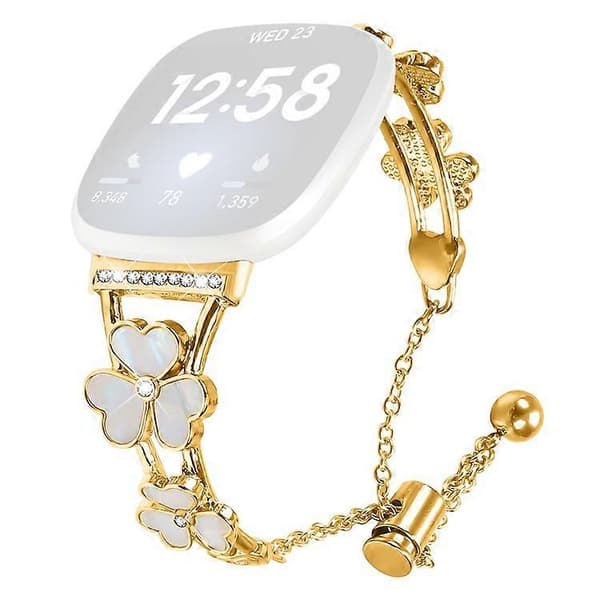 Kompatibel med Fitbit Versa 4 / Sense 2 Urrem Hjerte Kløver Zinklegering Metalrem Gold
