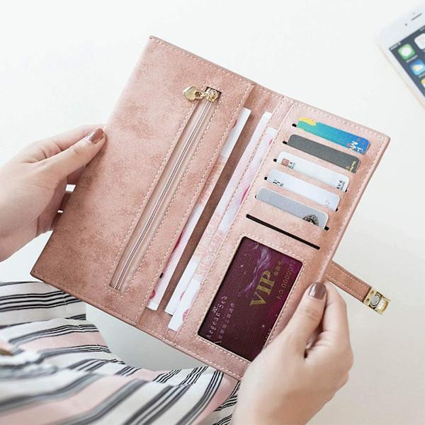 Dame Slim Wallet Dame Punge Rfid Lang Bifold Tynd Skinny, magnetisk lukning