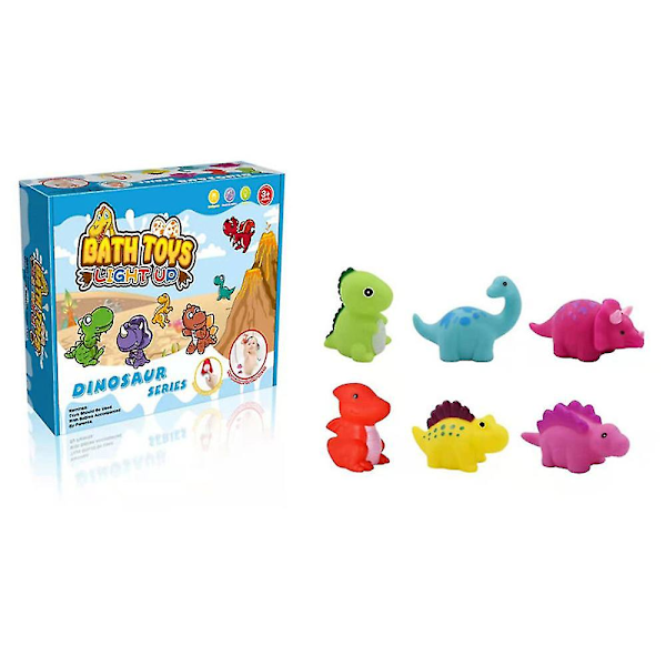 6 stk./sæt Cartoon Mini Light Up Dinosaur Legetøj Flydende Badelegetøj Til Børn Baby Gaver