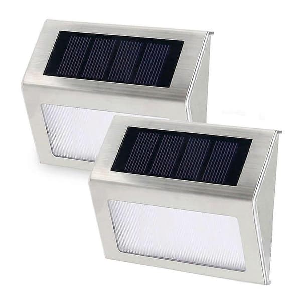 2 Pak Solar Trinlys Stærke LED Solar Hegnslys Til Have Terrasse Dæk fund white light 6LED