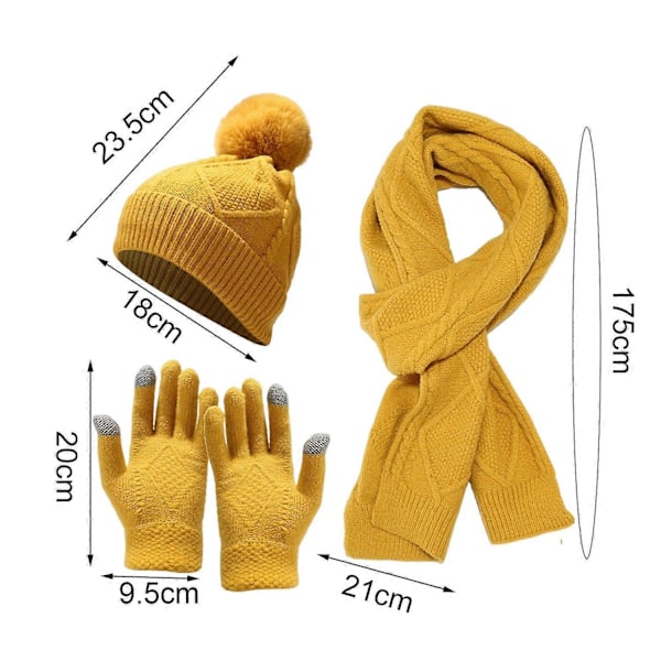 3-delars Set Vinterhatt, Halsduk och Vantar för Män - Tjock Stickad, Varm, Elastisk Öron- och Fingerskydd Beige