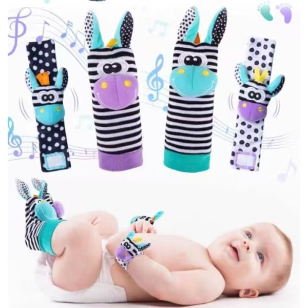Baby handleds- och fotledsr skallror fot sökare skallra socka, hand och fötter skallror för spädbarn sensoriska leksaker arm handledsband skallra rem leksak