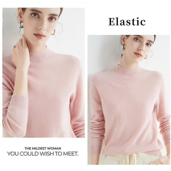 Cashmere tröja för kvinnor 100 % Cashmere Lätt långärmad stickad tröja med rund hals Pink L