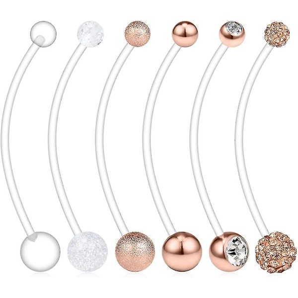 6 stk. Mix Style Graviditetssport Mave Navle Knap Ring Holder 14g 1 1/2 tommer (38 mm)