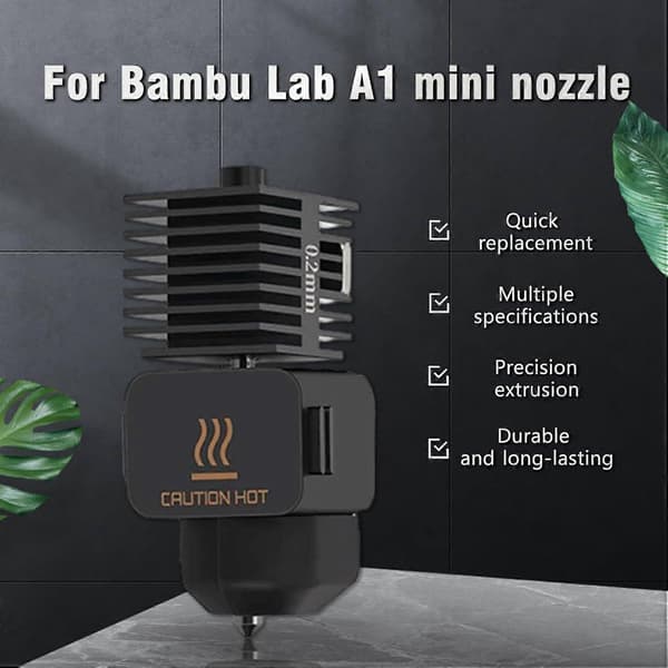 4-pak Bambus A1 mini/A1 Hotend Kit, 0.2/0.4/0.6/0.8mm Dyse af hærdet stål til Bambu Lab A1/A1mini, 3D-printer printhoved udskiftningsdyse til Bam