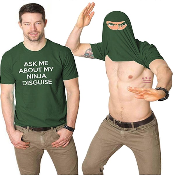 2025 Uusi Miesten Kysy Minulta Ninja-Naamioistani Kääntyvä T-paita Hauska Asun Grafiikka Huumori A+ Green  White 4XL