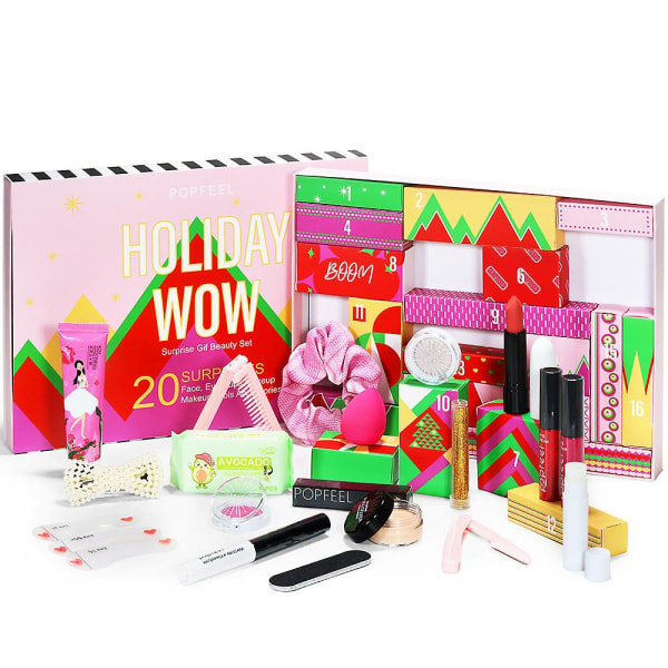 Julkosmetik Adventskalender Xmas Countdown Makeup Surprise Blind Box, Inkludera läppglans, Blush, Eyebrow Kit Party Present