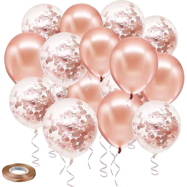12 tums roséguldballonger, 50-pack roséguldkonfettiballonger, premium latexpartyballonger med band för födelsedag, bröllop, baby shower, jubileum