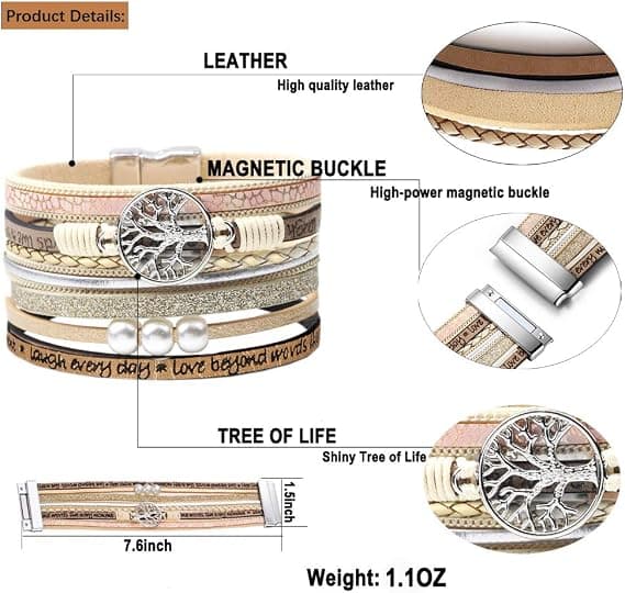Livets Träd Inspirerade Läderarmband för Kvinnor, Mors Dag