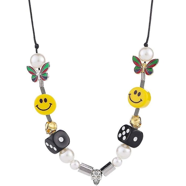 YSDSY Smiley Face Halsband Asap Rocky Butterfly Dice Pearl Skull Hip Hop Street Dance Rock Halsband