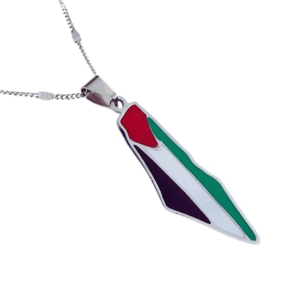 Guldfärg Palestina karta National Flag Pendant & Halsband för kvinnor och män, landkarta smycken silvery