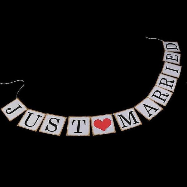 Bryllupsfestbanner \"Just Married\" papirvimpel til dekorasjon