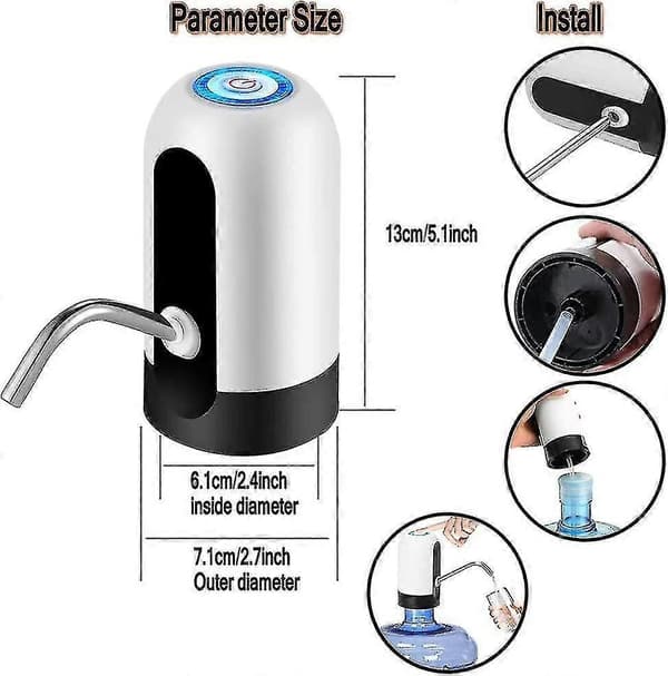 Vattenflaskpump, 5 gallon USB-laddning automatisk dricksvattenpump, kanna