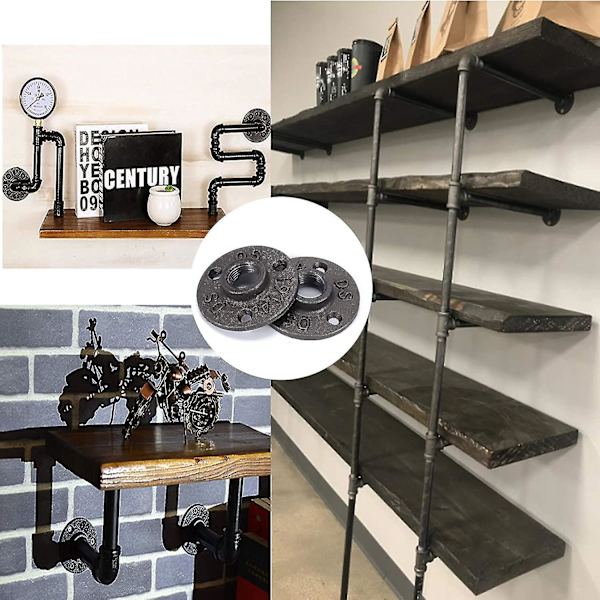 4 stk. gulvflanger 65mm støbejerns gevindflanger sorte rørflanger 3 huller gevindfitting med skruer til industriel møbel diy deco