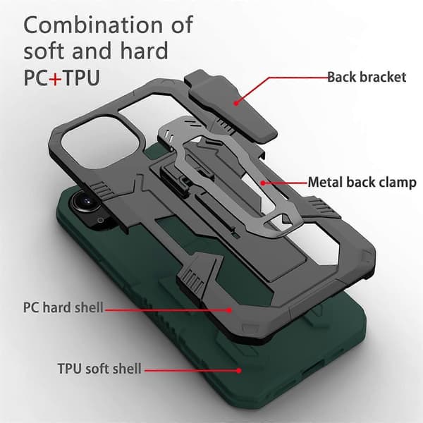 Maskin Armor Warrior PC + TPU-telefondeksel for iPhone 14 Plus Green