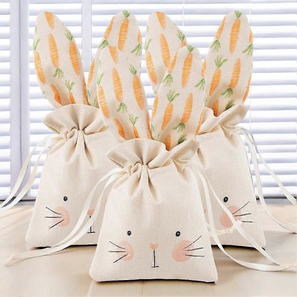 Påskehareposer med ører Søte godterier Beige snorposer Festartikler 3pcs
